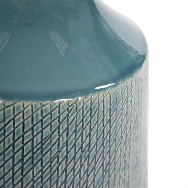 Cross Hatched Sea Blue Ceramic Round Vase Vase-Urn By Howard Elliott Collection 4 Cross Hatched Sea Blue Ceramic Round Vase Vase-Urn By Howard Elliott Collection - Image 4