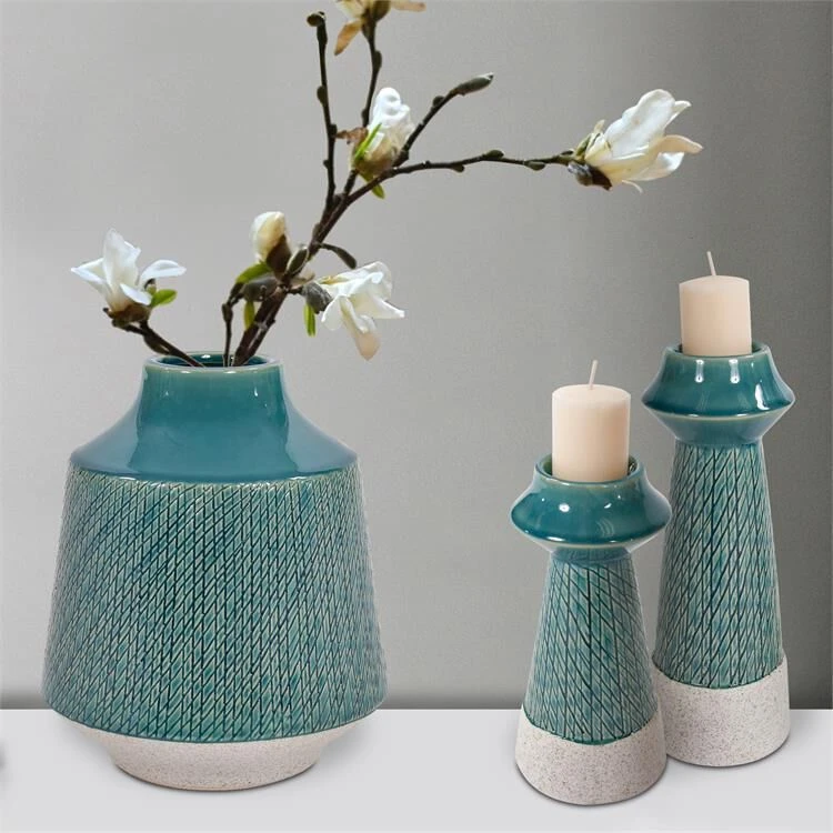 Cross Hatched Sea Blue Ceramic Round Vase Vase-Urn By Howard Elliott Collection 2 Cross Hatched Sea Blue Ceramic Round Vase Vase-Urn By Howard Elliott Collection - Image 2