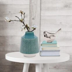 Cross Hatched Sea Blue Ceramic Round Vase Vase-Urn By Howard Elliott Collection 9 Cross Hatched Sea Blue Ceramic Round Vase Vase-Urn By Howard Elliott Collection -Home Accessories Sales Howard Elliott Collection 89107 5