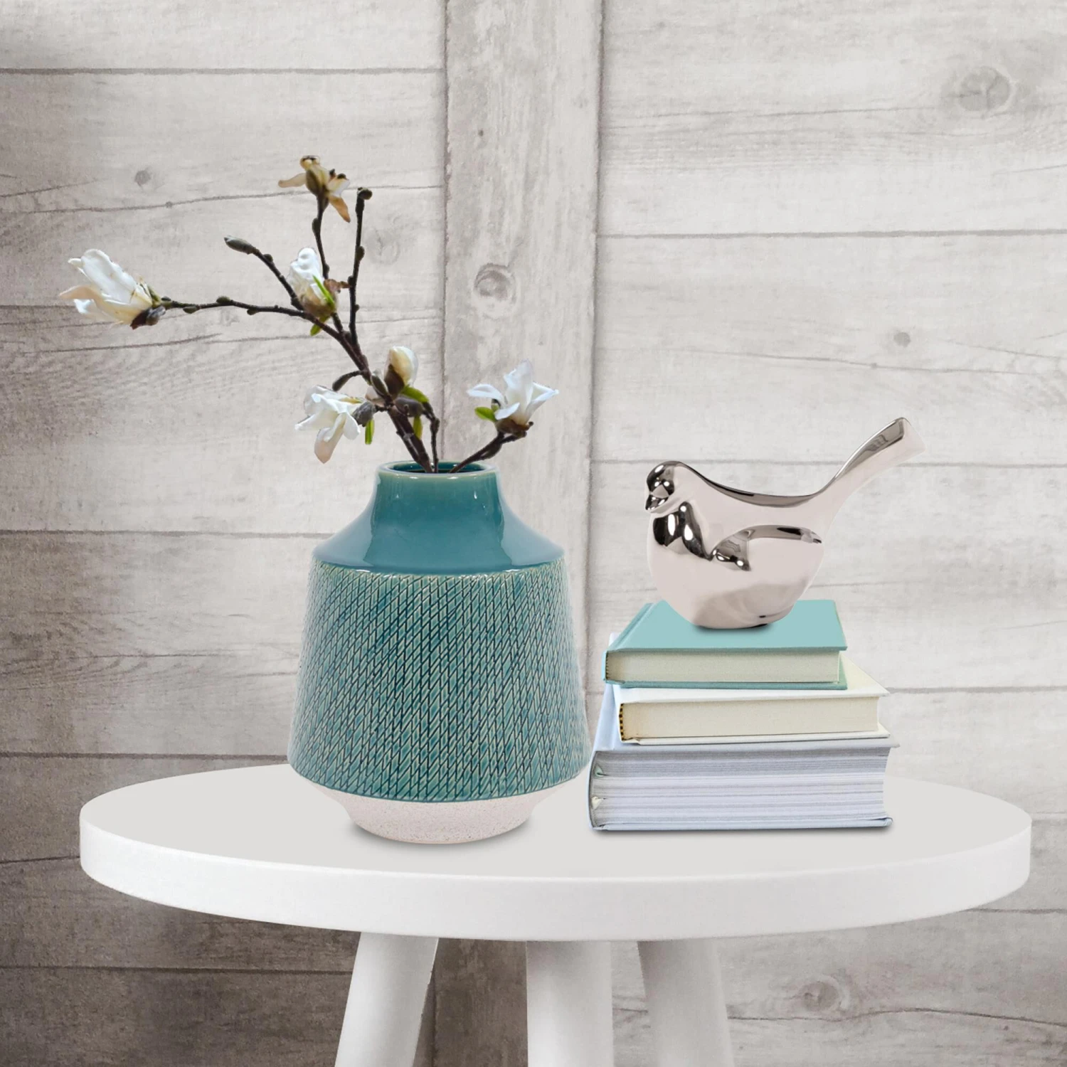 Cross Hatched Sea Blue Ceramic Round Vase Vase-Urn By Howard Elliott Collection 5 Cross Hatched Sea Blue Ceramic Round Vase Vase-Urn By Howard Elliott Collection - Image 5